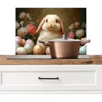 KitchenYeah Spatscherm keuken 70x50 cm - Kookplaat achterwand Konijn - Paaseieren - Stilleven - Muurbeschermer - Spatwand fornuis - Hoogwaardig aluminium