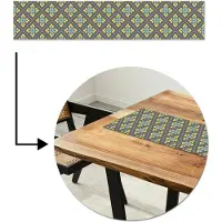 MuchoWow Tafelloper 150x30 cm - Tafelmat vinyl Design - Ruit - Bloemen - Grijs - Tafeldecoratie - Tafelversiering - Keuken decoratie - Tafel versiering
