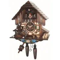 Engstler - 464_MT - Koekoeksklok - 1-daags kettinguurwerk - Notenhout - met muziek met dansend paar - 30 cm
