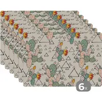 KitchenYeah Placemat - Placemats kunststof - Patroon - Cactus - Driehoek - 45x30 cm - 6 stuks - Hittebestendig - Anti-Slip - Onderlegger - Afneembaar