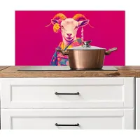 KitchenYeah Spatscherm keuken 80x40 cm - Kookplaat achterwand Geit - Hoorns - Kimono - Kleurrijk - Muurbeschermer - Spatwand fornuis - Hoogwaardig aluminium