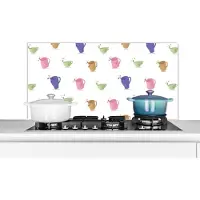 KitchenYeah Spatscherm keuken 100x50 cm - Kookplaat achterwand Patronen - Thee - Theekop - Muurbeschermer - Spatwand fornuis - Hoogwaardig aluminium