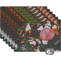 KitchenYeah Placemat - Placemats kunststof - Herfst - Paddenstoel - Bladeren - Natuur - 45x30 cm - 6 stuks - Hittebestendig - Anti-Slip - Onderlegger - Afneembaar