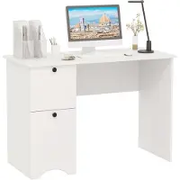 Costway Bureau met 2 laden, kleine computertafel, kinderbureau, moderne bureautafel, pc-tafel voor slaapkamer, werkkamer, kantoor, wit, 109 x 50 x 75 cm (wit)