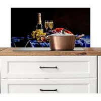 KitchenYeah Spatscherm keuken 80x40 cm - Kookplaat achterwand Champagne - Luxe - Oesters - Muurbeschermer - Spatwand fornuis - Hoogwaardig aluminium