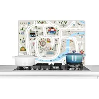 KitchenYeah Spatscherm keuken 80x55 cm - Kookplaat achterwand Kinderen - Stad - Pretpark - Auto - Muurbeschermer - Spatwand fornuis - Hoogwaardig aluminium
