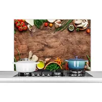 KitchenYeah Spatscherm keuken 100x65 cm - Kookplaat achterwand Kruiden - Groente - Rustiek - Muurbeschermer - Spatwand fornuis - Hoogwaardig aluminium