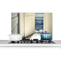 KitchenYeah Spatscherm keuken 90x60 cm - Kookplaat achterwand Deur - Zee - Abstract - Water - Muurbeschermer - Spatwand fornuis - Hoogwaardig aluminium