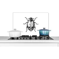 KitchenYeah Spatscherm keuken 60x40 cm - Kookplaat achterwand Vintage - Lieveheersbeestje - Insecten - Zwart wit - Muurbeschermer - Spatwand fornuis - Hoogwaardig aluminium