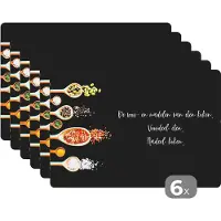 KitchenYeah Placemat - Placemats kunststof - De voor- en nadelen van eten koken - Koken - Quotes - Spreuken - Humor - 45x30 cm - 6 stuks - Hittebestendig - Anti-Slip - Onderlegger - Afneembaar