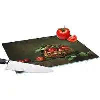 KitchenYeah Glazen Snijplank - 39x28 - Rustiek - Appel - Fruit - Rood - Mand - Stilleven - Snijplanken Glas
