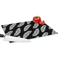 KitchenYeah Glazen Snijplank - 39x28 - Patroon - Veren - Zwart Wit - Snijplanken Glas
