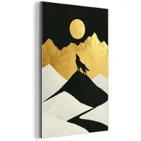 MuchoWow Aluminium schilderij 120x180 cm - Wanddecoratie metaal - Wolf - Bergen - Maan - Zwart - Metalen muurdecoratie woonkamer - Decoratie industrieel - Foto op dibond - Industriële accessoires slaapkamer