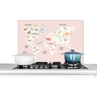KitchenYeah Spatscherm keuken 80x55 cm - Kookplaat achterwand Wereldkaart - Kinderen - Dinosaurus - Muurbeschermer - Spatwand fornuis - Hoogwaardig aluminium
