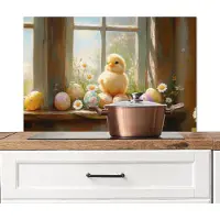 KitchenYeah Spatscherm keuken 90x60 cm - Kookplaat achterwand Kuiken - Raam - Paaseieren - Muurbeschermer - Spatwand fornuis - Hoogwaardig aluminium