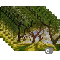 KitchenYeah Placemat - Placemats kunststof - Bomen - Natuur - Zon - 45x30 cm - 6 stuks - Hittebestendig - Anti-Slip - Onderlegger - Afneembaar