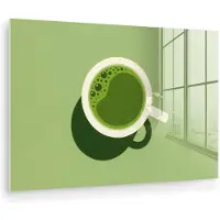 MuchoWow Glasschilderij 180x120 cm - Schilderij acrylglas - Minimalistisch - Kopjes - Matcha -Groen - Foto op glas - Muurdecoratie woonkamer - Wanddecoratie slaapkamer - Schilderijen