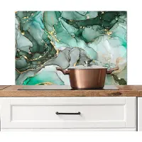KitchenYeah Spatscherm - Groen - Goud - Marmer print look - Achterwand keuken - Luxe - Spatwand - Keuken - Natuursteen - 90x60 cm