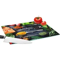 KitchenYeah Glazen Snijplank - 39x28 - Kruiden - Lepels - Keuken - Specerijen - Snijplanken Glas
