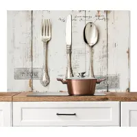 KitchenYeah Spatscherm keuken 120x80 cm - Kookplaat achterwand Zilver - Bestek - Hout - Muurbeschermer - Spatwand fornuis - Hoogwaardig aluminium