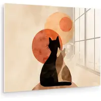 MuchoWow Glasschilderij 120x90 cm - Schilderij acrylglas - Katten - Zwart - Abstract - Cirkels - Foto op glas - Muurdecoratie woonkamer - Wanddecoratie slaapkamer - Schilderijen
