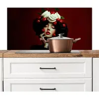 KitchenYeah Spatscherm keuken 100x50 cm - Kookplaat achterwand Vrouw - Kersen - Slagroom - Muurbeschermer - Spatwand fornuis - Hoogwaardig aluminium