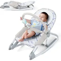 Costway 2-in-1 babywip, inklapbaar, draagbare babyschommel met 3-traps verstelbare rugleuning en afneembare speelboog, babywip met veiligheidsgordel, babywieg tot 9 kg belastbaar (grijs + wit)