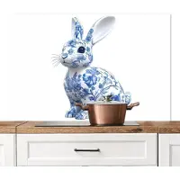 KitchenYeah Spatscherm keuken 120x80 cm - Kookplaat achterwand Delftsblauw - Haasje - Wit - Muurbeschermer - Spatwand fornuis - Hoogwaardig aluminium
