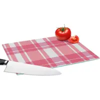 KitchenYeah Glazen Snijplank - 28x20 - Plaid - Roze - Patronen - Snijplanken Glas