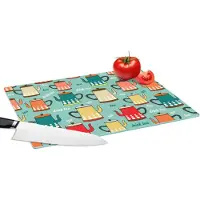 KitchenYeah Glazen Snijplank - 39x28 - Patronen - Thee - Theepot - Vintage - Snijplanken Glas