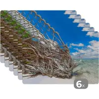 KitchenYeah Placemat - Placemats kunststof - Strand - Takken - Tropisch - Zee - 45x30 cm - 6 stuks - Hittebestendig - Anti-Slip - Onderlegger - Afneembaar
