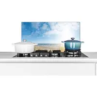 KitchenYeah Spatscherm keuken 70x30 cm - Kookplaat achterwand Strand - Zee - Vogels - Zomer - Planten - Muurbeschermer - Spatwand fornuis - Hoogwaardig aluminium