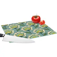 KitchenYeah Glazen Snijplank - 28x20 - Retro - Design - Jaren 70 - Bloem - Snijplanken Glas