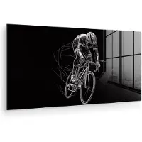 MuchoWow Glasschilderij 120x60 cm - Schilderij acrylglas - Lijntekening - Wit - Wielrennen - Snelheid - Foto op glas - Muurdecoratie woonkamer - Wanddecoratie slaapkamer - Schilderijen