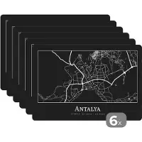 KitchenYeah Placemat - Placemats kunststof - Plattegrond - Kaart - Antalya - Stadskaart - 45x30 cm - 6 stuks - Hittebestendig - Anti-Slip - Onderlegger - Afneembaar