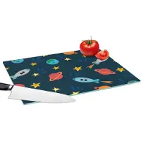 KitchenYeah Glazen Snijplank - 39x28 - Patronen - Aarde - Ruimte - Raket - Jongens - Kinderen - Jongetje - Kids - Snijplanken Glas