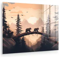 MuchoWow Glasschilderij 160x120 cm - Schilderij acrylglas - Beren - Bomen - Landschap - Zonsondergang - Foto op glas - Muurdecoratie woonkamer - Wanddecoratie slaapkamer - Schilderijen