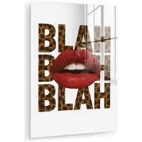 MuchoWow Glasschilderij 120x160 cm - Schilderij acrylglas - Lip - Rood - Quote - Foto op glas - Muurdecoratie woonkamer - Wanddecoratie slaapkamer - Schilderijen