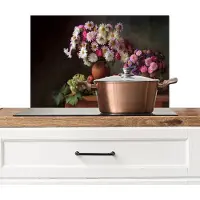 KitchenYeah Spatscherm keuken 60x40 cm - Kookplaat achterwand Bloemen - Fruit - Stilleven - Roze - Muurbeschermer - Spatwand fornuis - Hoogwaardig aluminium