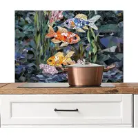 KitchenYeah Spatscherm keuken 80x55 cm - Kookplaat achterwand Vissen - Koraal - Zee - Mozaïek - Muurbeschermer - Spatwand fornuis - Hoogwaardig aluminium