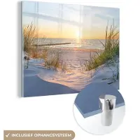 MuchoWow Glasschilderij - Acrylplaat - Zee - Duinen - Landschap - Schilderij glas - Foto op glas - Acrylglas - Kamer decoratie - Wanddecoratie - 160x120 cm - Schilderijen woonkamer