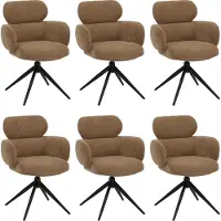 MCW Set van 6 eetkamerstoelen -O77, keukenstoel, draaibaar met automatische terugkeer, stof (310 g/m²) chenille, Oeko-Tex ~ lichtbruin