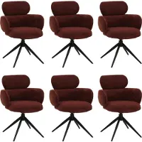 MCW Set van 6 eetkamerstoelen -O77, keukenstoel, draaibaar met automatische terugkeer, stof (310 g/m²) chenille, Oeko-Tex, roodbruin