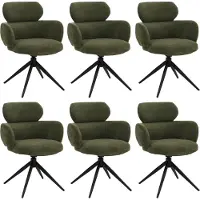 Mendler Set van 6 eetkamerstoelen -O77, keukenstoel, draaibaar met automatische terugkeer, stof (310 g/m²) chenille, Oeko-Tex ~ olijfgroen