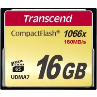 Transcend CompactFlash-kaart 1000x, 16GB, 16384 MB, CompactFlash (CF), 160 MB/s, 10000 cycli per logisch sector, 11,4 g, 36,4 mm