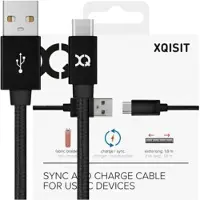 Xqisit USB-C 3.0 kabel, katoen, zwart, 1,8 meter, modelnummer 27749
