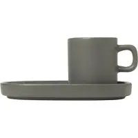 Blomus Pilar espressokopje met schotel, 2 stuks Pewter
