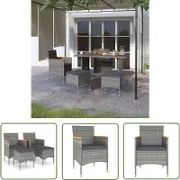 The Living Store Lounge Set - Tuinmeubles - 4-delige Tuinstoelen- en voetenbankenset poly rattan grijs - Buitendecor - Patio Furniture - Outdoor Seating
