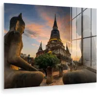 MuchoWow Glasschilderij - Acrylglas - Schilderij glas - Buddha - Tempel - Boeddha beelden - Spiritualiteit - Wanddecoratie - Schilderijen - 160x120 cm - Glasschilderij Boeddha - Foto op glas