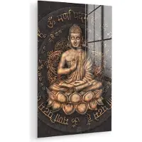 MuchoWow Glasschilderij - Foto op glas - Boeddha - Buddha beeld - Meditatie - Mantra - Spiritueel - Wanddecoratie - Acrylglas - Schilderij glas - 120x180 cm - Schilderijen woonkamer